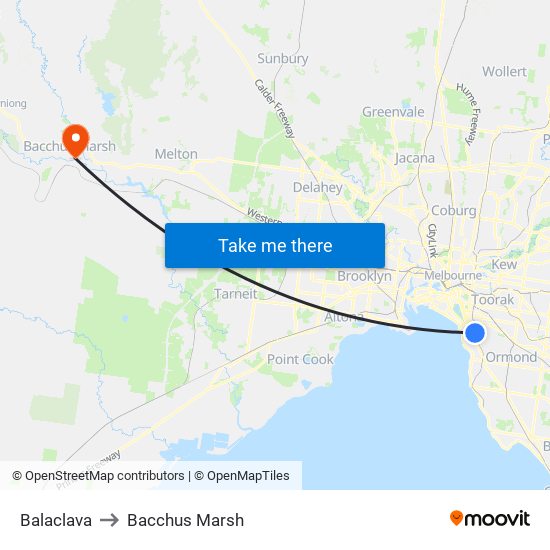 Balaclava to Bacchus Marsh map