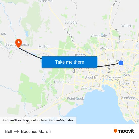 Bell to Bacchus Marsh map