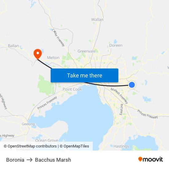 Boronia to Bacchus Marsh map