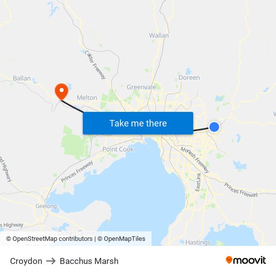 Croydon to Bacchus Marsh map