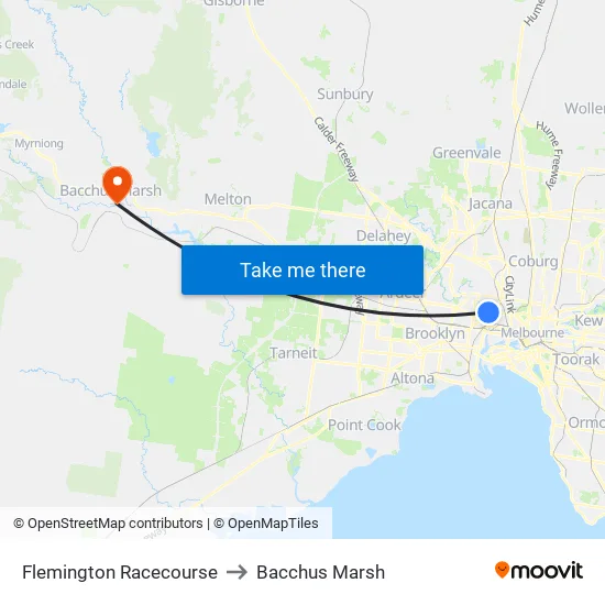 Flemington Racecourse to Bacchus Marsh map