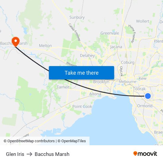 Glen Iris to Bacchus Marsh map