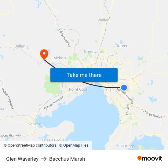 Glen Waverley to Bacchus Marsh map