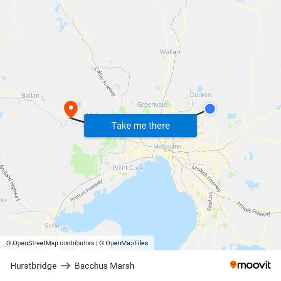 Hurstbridge to Bacchus Marsh map