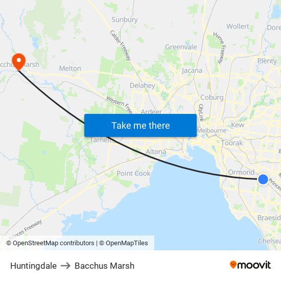 Huntingdale to Bacchus Marsh map