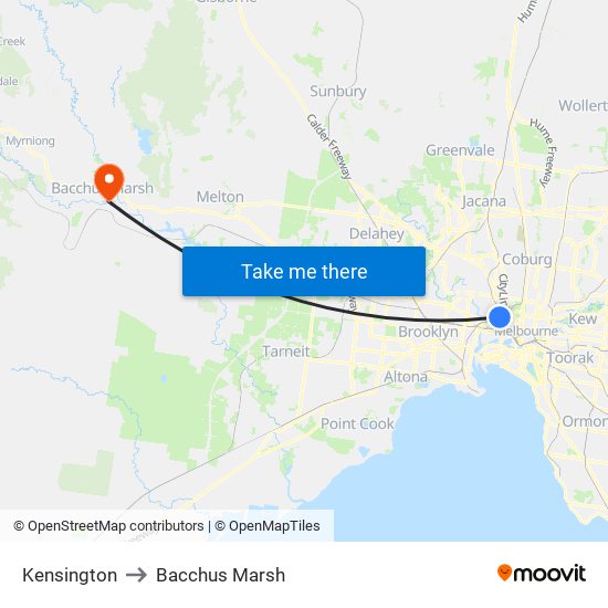 Kensington to Bacchus Marsh map