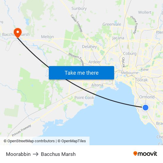 Moorabbin to Bacchus Marsh map