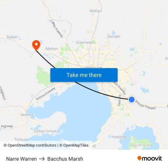 Narre Warren to Bacchus Marsh map