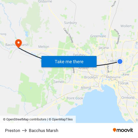 Preston to Bacchus Marsh map