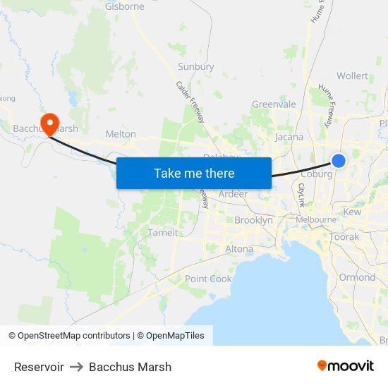 Reservoir to Bacchus Marsh map