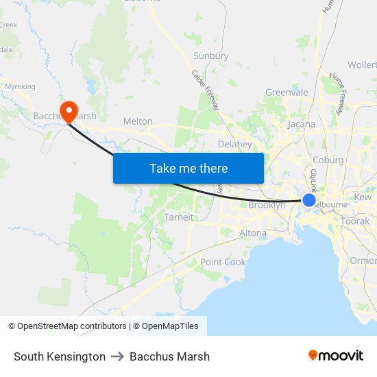 South Kensington to Bacchus Marsh map