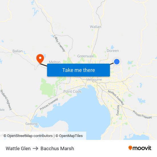 Wattle Glen to Bacchus Marsh map