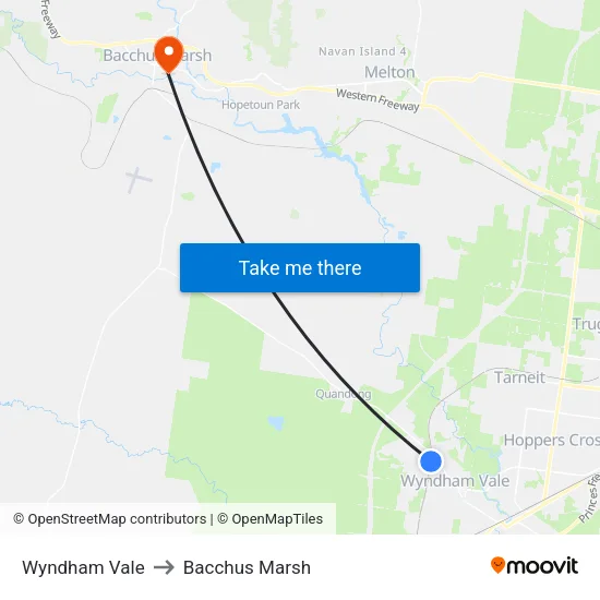 Wyndham Vale to Bacchus Marsh map