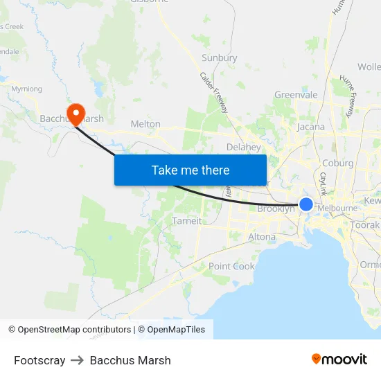 Footscray to Bacchus Marsh map
