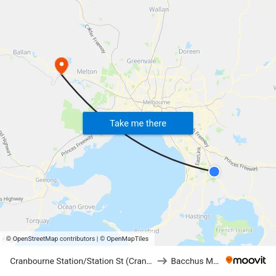Cranbourne Station/Station St to Bacchus Marsh map