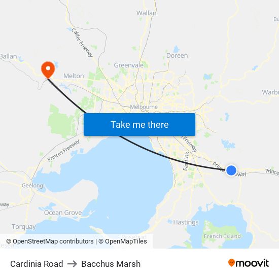 Cardinia Road to Bacchus Marsh map