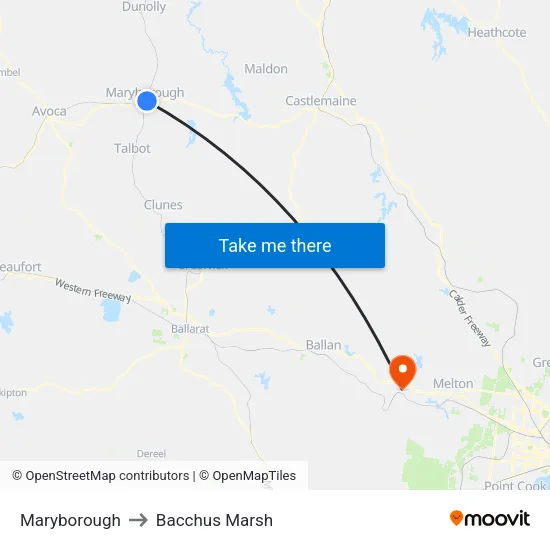 Maryborough to Bacchus Marsh map