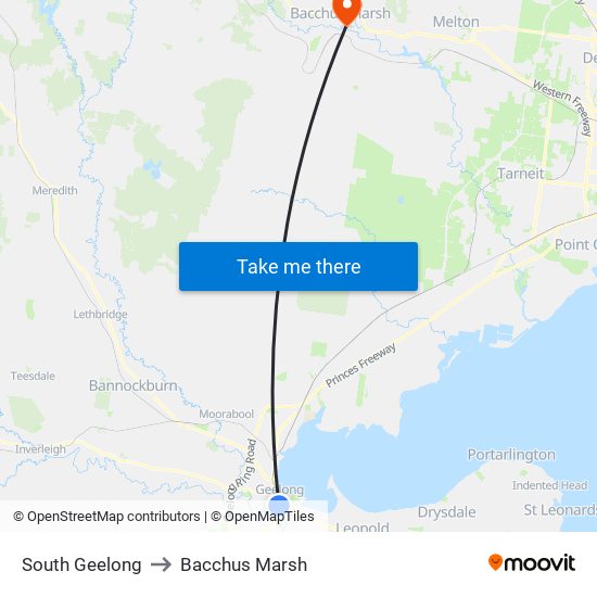 South Geelong to Bacchus Marsh map