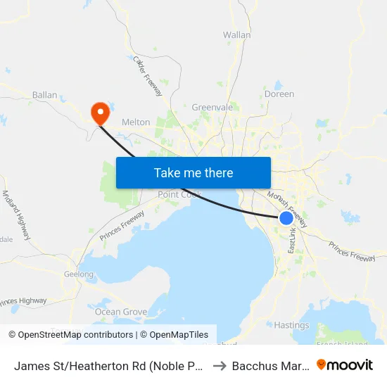 James St/Heatherton Rd to Bacchus Marsh map