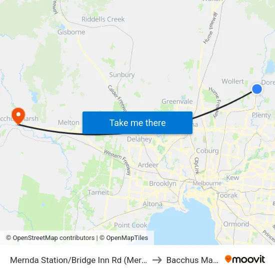 Mernda Station/Bridge Inn Rd to Bacchus Marsh map