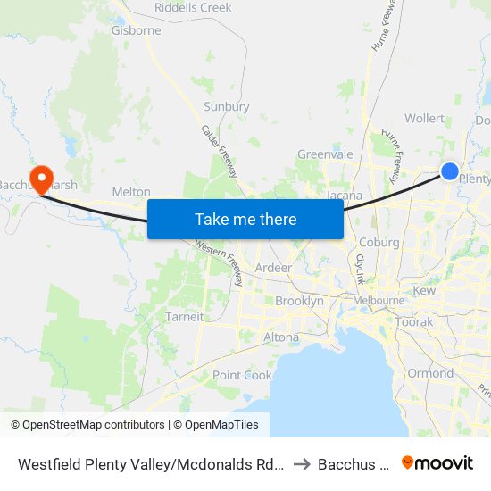 Westfield Plenty Valley/Mcdonalds Rd (South Morang) to Bacchus Marsh map