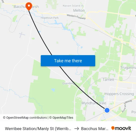 Werribee Station/Manly St to Bacchus Marsh map