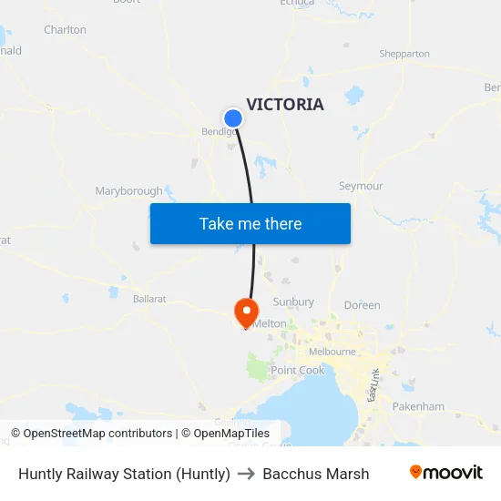 Huntly Railway Station (Huntly) to Bacchus Marsh map