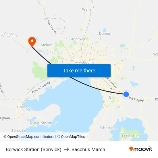 Berwick Station to Bacchus Marsh map