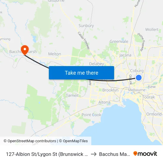 Albion St/Lygon St #127 to Bacchus Marsh map