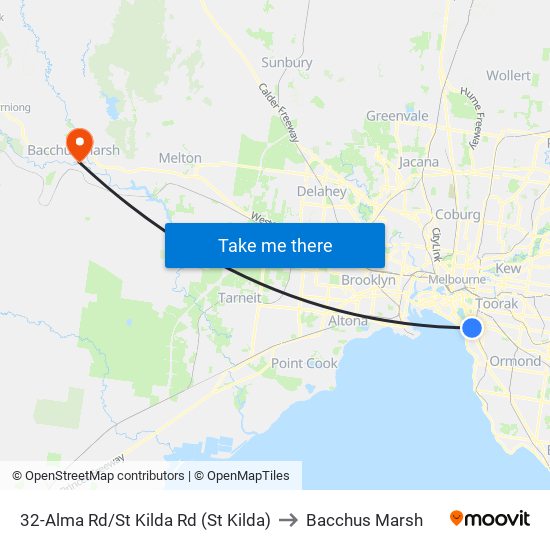 32-Alma Rd/St Kilda Rd (St Kilda) to Bacchus Marsh map