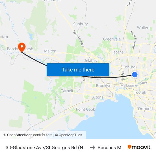 30-Gladstone Ave/St Georges Rd (Northcote) to Bacchus Marsh map