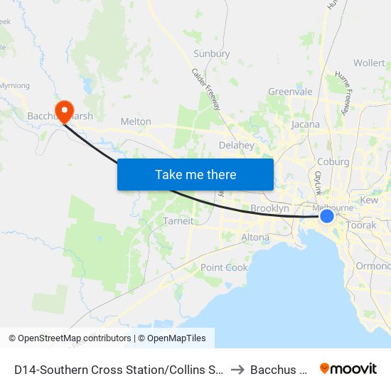 D14-Southern Cross Station/Collins St (Docklands) to Bacchus Marsh map