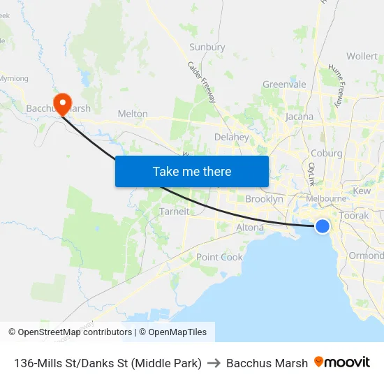 Mills St/Danks St #136 to Bacchus Marsh map