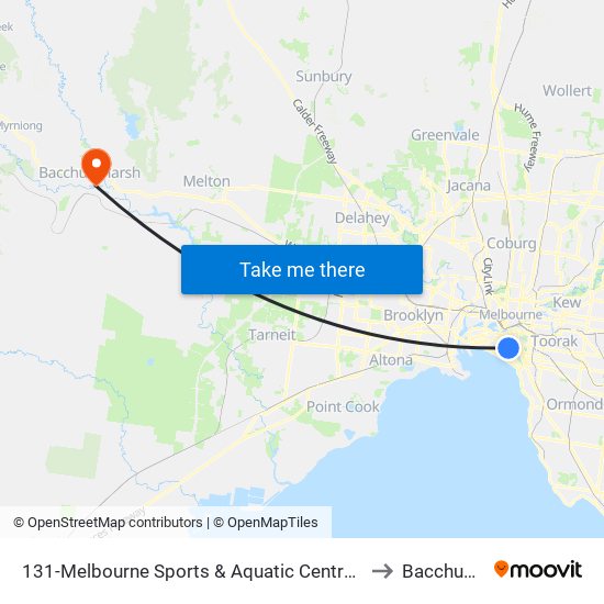 131-Melbourne Sports & Aquatic Centre/Albert Rd (Albert Park) to Bacchus Marsh map
