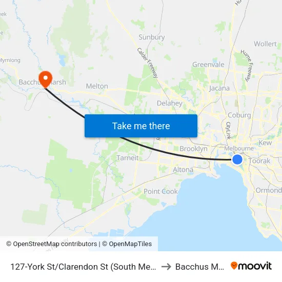 York St/Clarendon St #127 to Bacchus Marsh map