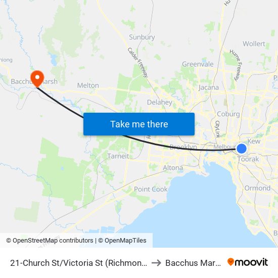 21-Church St/Victoria St (Richmond) to Bacchus Marsh map