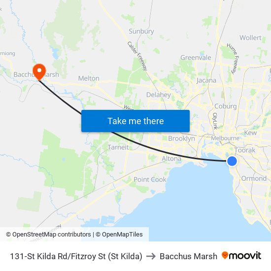 131-St Kilda Rd/Fitzroy St (St Kilda) to Bacchus Marsh map