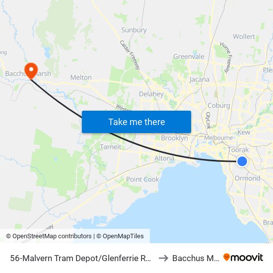 56-Malvern Tram Depot/Glenferrie Rd (Malvern) to Bacchus Marsh map