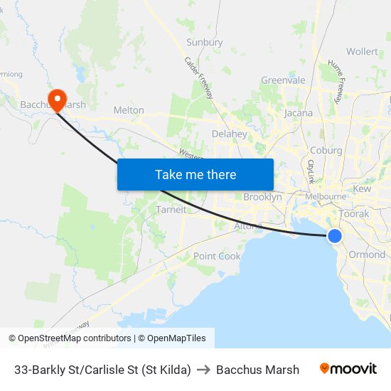 33-Barkly St/Carlisle St (St Kilda) to Bacchus Marsh map