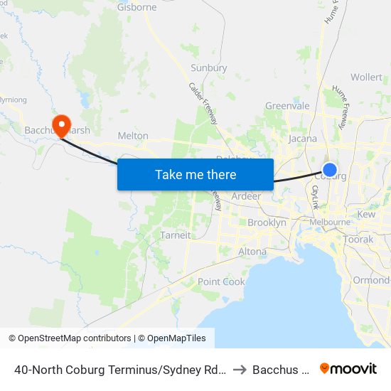 40-North Coburg Terminus/Sydney Rd (Coburg North) to Bacchus Marsh map