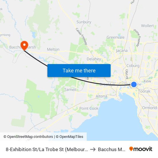 8-Exhibition St/La Trobe St (Melbourne City) to Bacchus Marsh map