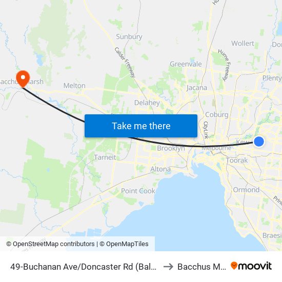 49-Buchanan Ave/Doncaster Rd (Balwyn North) to Bacchus Marsh map