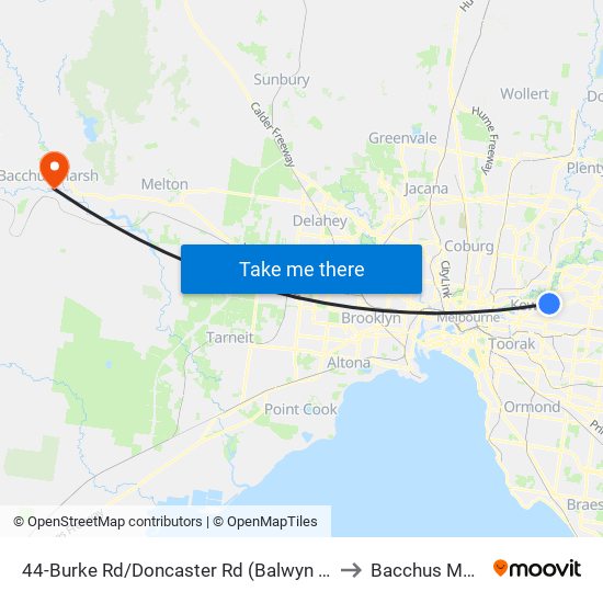 44-Burke Rd/Doncaster Rd (Balwyn North) to Bacchus Marsh map