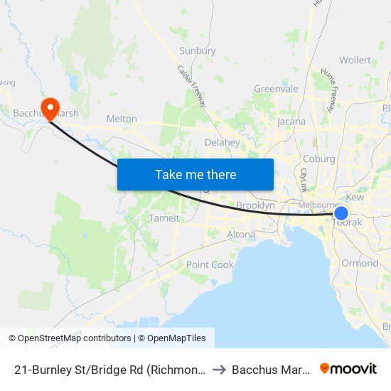 21-Burnley St/Bridge Rd (Richmond) to Bacchus Marsh map