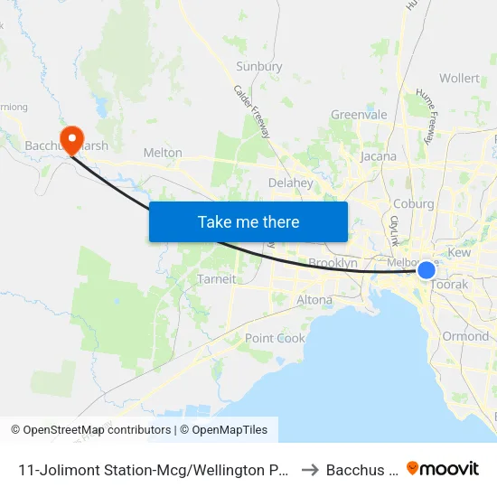 Jolimont Station-Mcg/Wellington Pde #11 to Bacchus Marsh map