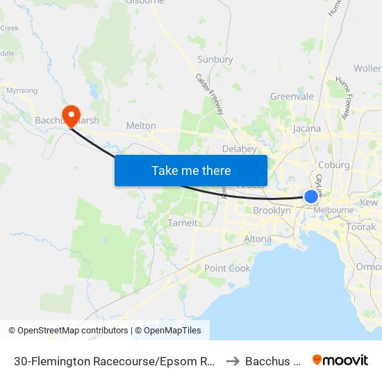 30-Flemington Racecourse/Epsom Rd (Flemington) to Bacchus Marsh map