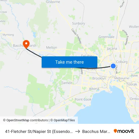 Fletcher St/Napier St #41 to Bacchus Marsh map