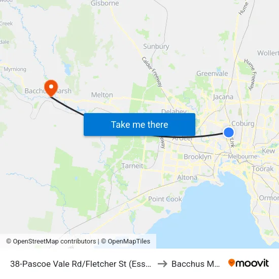 Pascoe Vale Rd/Fletcher St #38 to Bacchus Marsh map