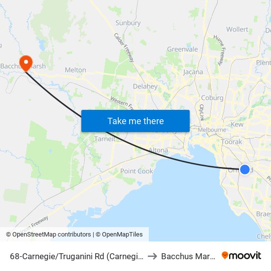 68-Carnegie/Truganini Rd (Carnegie) to Bacchus Marsh map