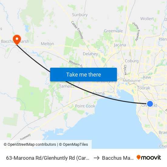 63-Maroona Rd/Glenhuntly Rd (Carnegie) to Bacchus Marsh map